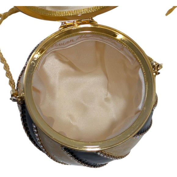 Vivian Alexander Black Gold Striped Enamel Crystal Bead Rhea Duchess II Egg Bag - Picture 12 of 16